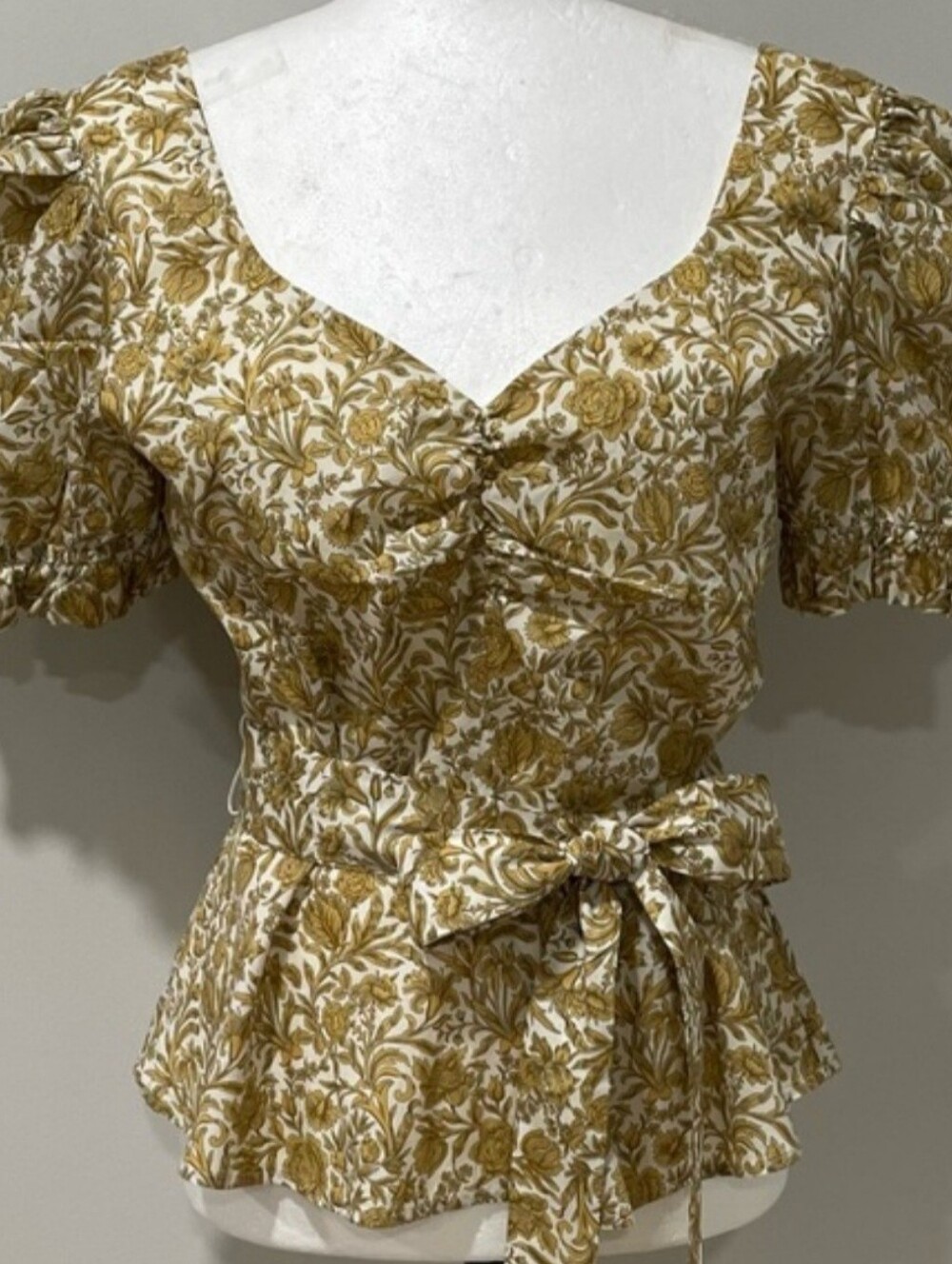 Antonio Melani Women's Yellow & Cream Floral Peplum Blouse, 100% Cotton, Sz: 2